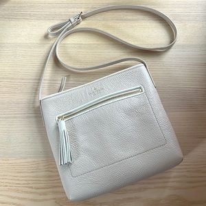 KATE SPADE Champagne Pebbled Leather Crossbody Bag with Gold Hardware White Trim